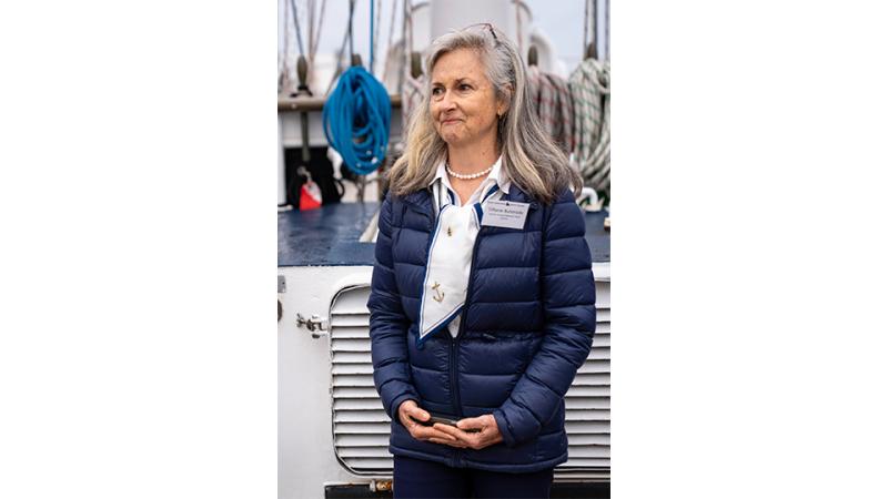 A woman onboard a ship.