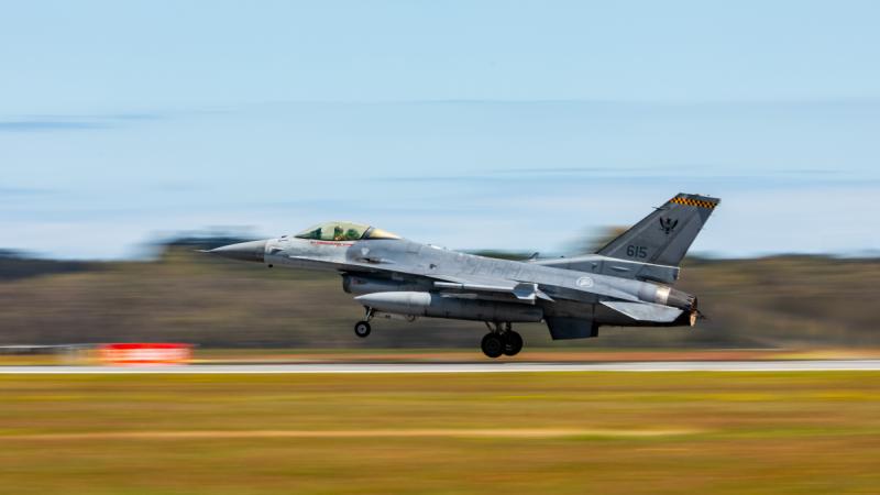 A Republic of Singapore Air Force F-16C takes off at RAAF Base Pearce.