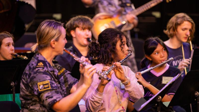 Navy and student musicians rehearse together in Darwin.