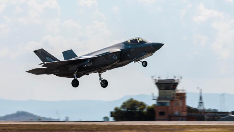 An F-35A Lightning II, from 77 Squadron, takes off from RAAF Base Townsville, Queensland, during Exercise Black Dagger 25-2.