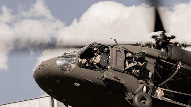 An Australian Army UH-60M Black Hawk helicopter flies through Blacktown, NSW during a training exercise.