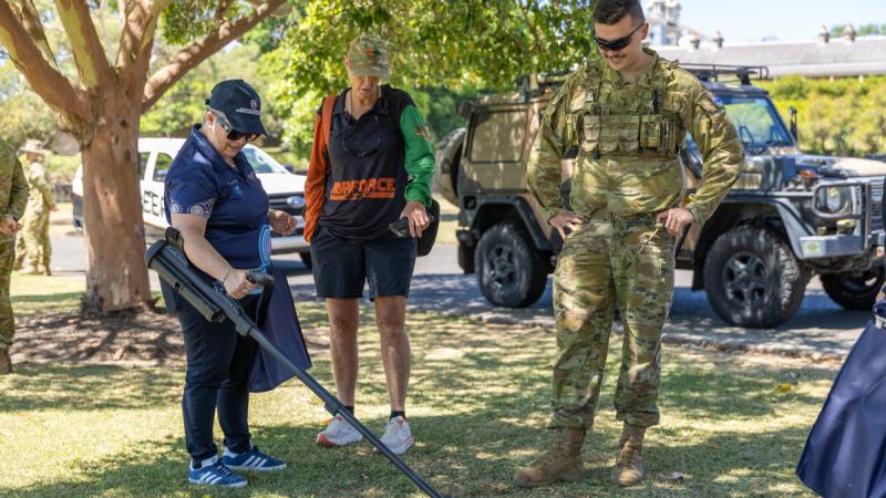 Invited guests at the National Employer Support Awards interact with the ADF display at Victoria Barracks, NSW.