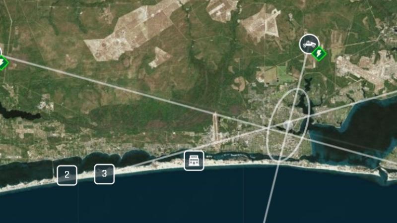 A computer screenshot shows Line of Bearing geolocation, enabling directional tracking of electronic emitters across the coalition battlespace.