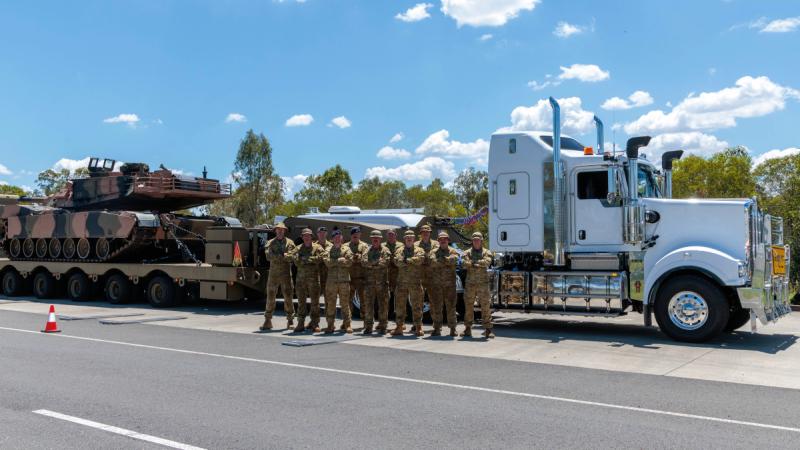 Australian Army and Royal Australian Air Force personnel with the new Kenworth Prime Mover Truck at RAAF Base Amberley, Queensland. 
