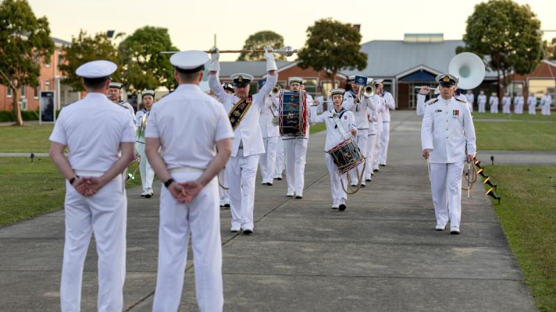 Ceremonial Sunset and official reception mark 100th anniversary of the Royal Australian Navy Recruit School at HMAS Cerberus, Victoria.