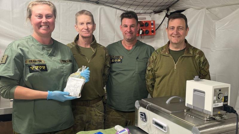 Australian Army medical officers work with frozen blood platelets during a major exercise.