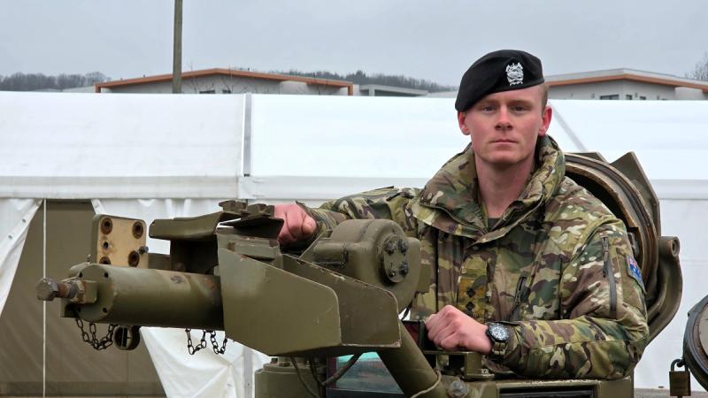 Australian Army Lieutenant Mitchell 'Tex' Walker in tank number 51 during the delivery of Australian M1A1 Abrams tanks to Ukraine. 