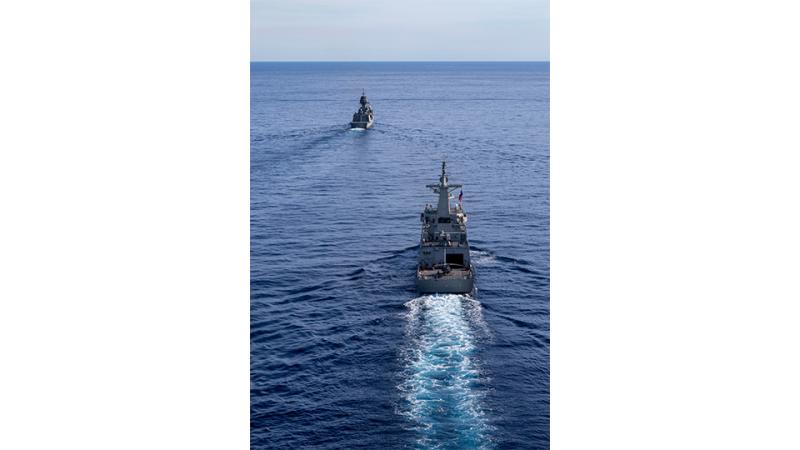 Philippines Naval Vessel BRP Diego Silang follows HMAS Toowoomba while they conduct officer of the watch manoeuvres during a Maritime Cooperative Activity off the west coast of Luzon.