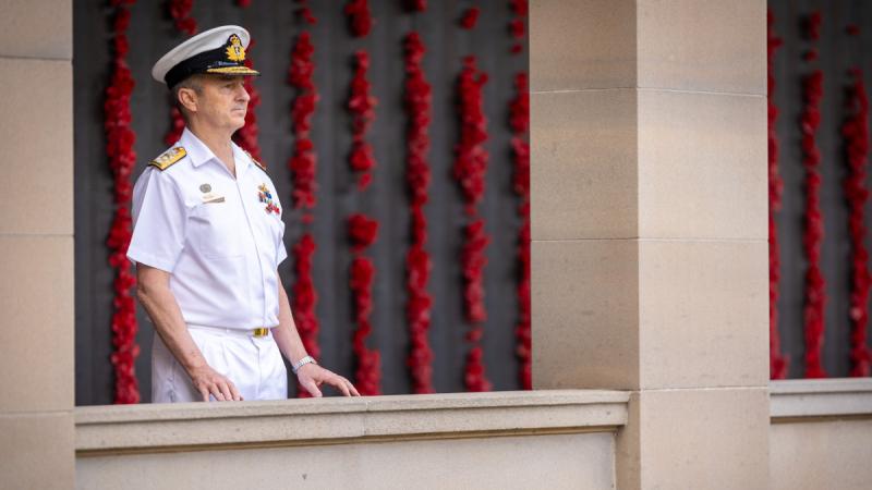 Chief of the Defence Force, Admiral David Johnston AC RAN, delivers the ANZAC Day message 2025 at the Australian War Memorial, Canberra, ACT.