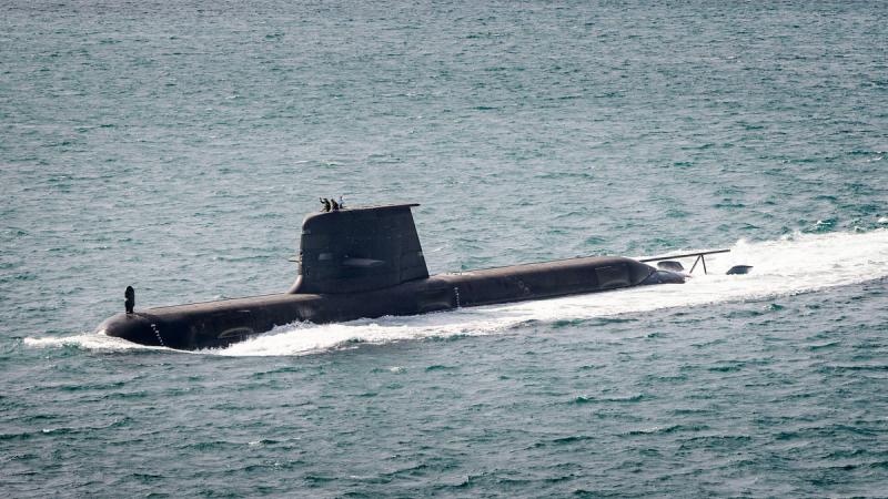 A submarine in the ocean.