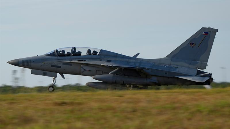 An aircraft takes off from the runway.